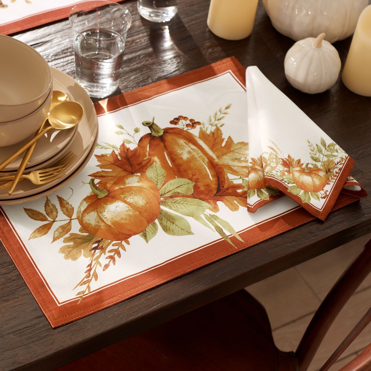 Threadmade Home Autumn Pumpkin Grove Fall Placemat, Set of 4, Multicolor - 13"W x 19"L